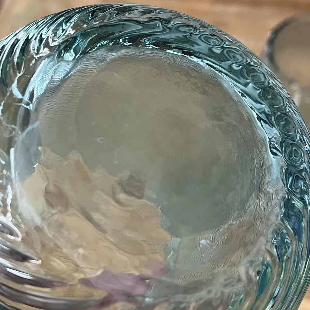 Aqua Blue Hand Blown Stemless Wine Glasses Spiral Design Set of 2
